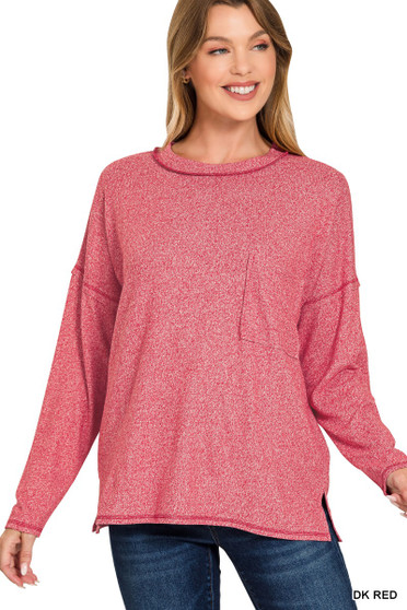 Zenana Soft Melange Hacci Round-Neck Long Sleeve T-Shirt