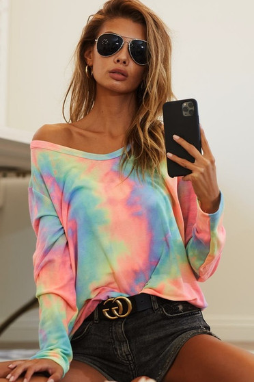 BiBi Tie Dye French Terry  Long Sleeve Knit Top