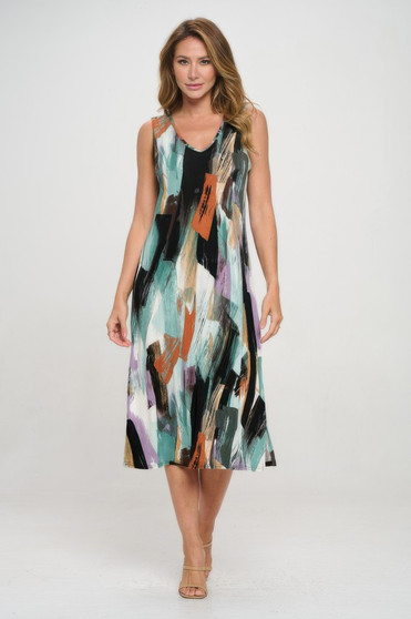 Bns V-Neck Midi Tank Dress With Side Slit​