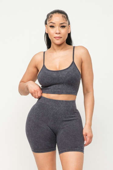 Washed Seamless Basic Tank Top And Shorts Set​