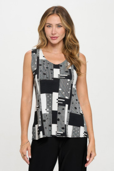 Venechia Pleated Print Sleeveless Tank Top