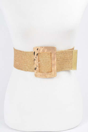Rectangle Metal Buckle Stretch Plussize Straw Belt