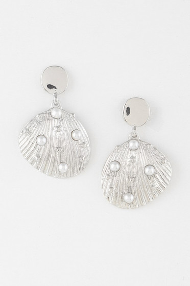 Pearled Clam Shell Earrings