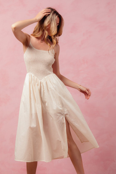 SO ME Smocked Sleeveless Casual Everyday Dress With Slit