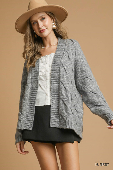 Umgee Chunky Cable Knit Open Front Cardigan