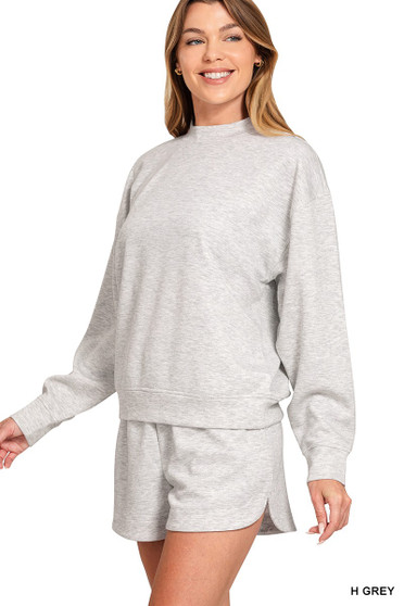 Zenana Scuba Long Sleeve Sweatshirt and Shorts Set