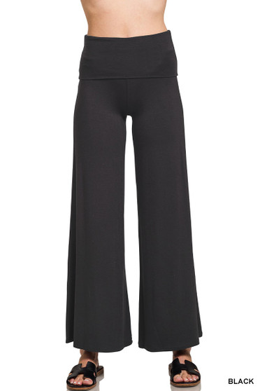 Zenana Full Size Fold Over Waist Comfy Wide Leg Pants Plus Size