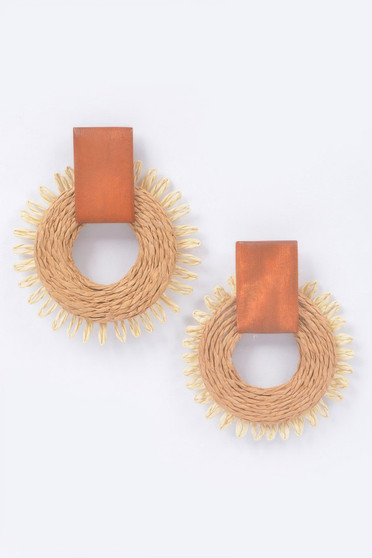 Faux Straw Round Earring