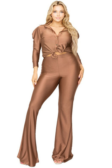 Plus Satin 3/4 Sleeve Wide Leg 2 Piece Set​​​​​