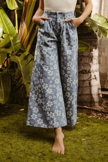BiBi Floral Texture Wide Leg Jeans