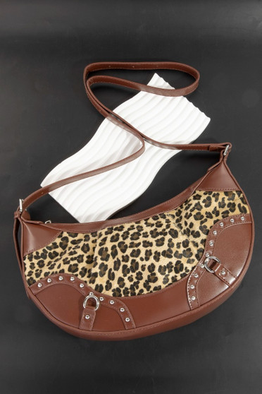 Fame Leopard Print Half Moon Shoulder Bag