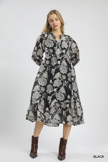 Umgee Floral Print Boho Midi Dress