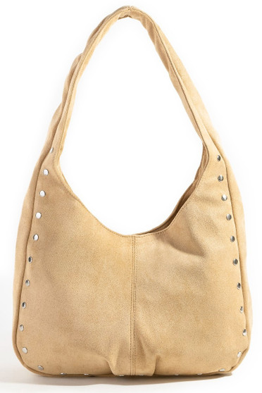 Fame Faux Suede Studded Trim Hobo Bag