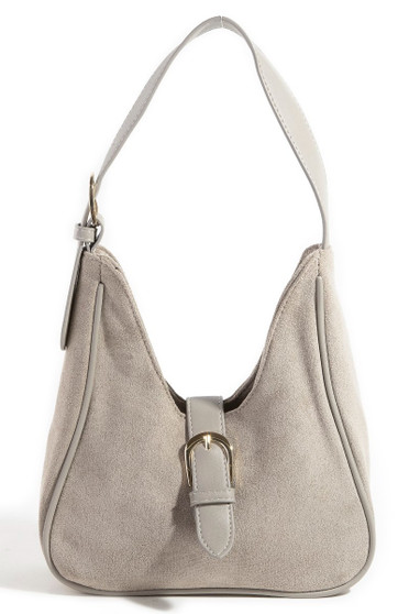 Fame Buckle Accent Faux Suede Hand Bag