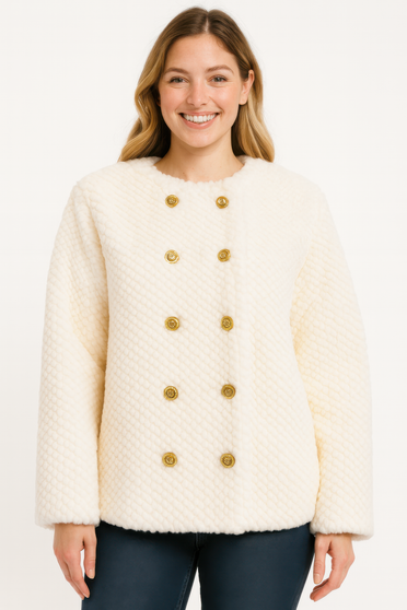 Textured Double-Breasted Faux Shearling Jacket​