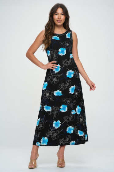 Boat Neck Sleeveless Long Dress