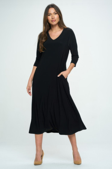 Hit V-Neck Long Dress W/Pocket​​​​​​