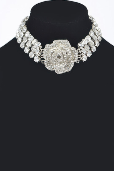 Multi Rhinestone Flower Choker