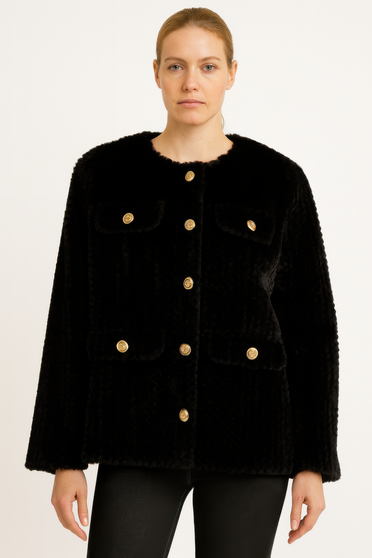 Textured Woven Button-Front Jacket