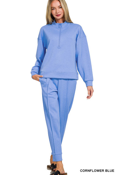 Zenana Scuba Half Zip Pullover and Jogger Set