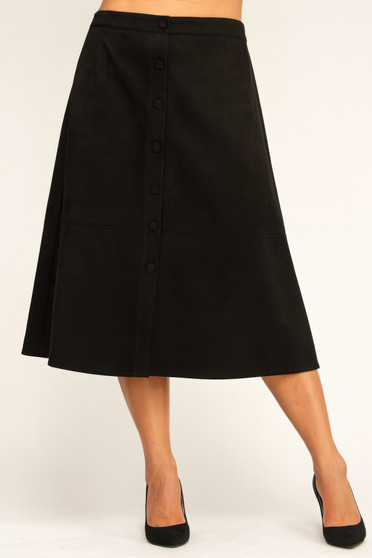 Plus Size Button-Front Faux Suede Aline Midi Skirt​