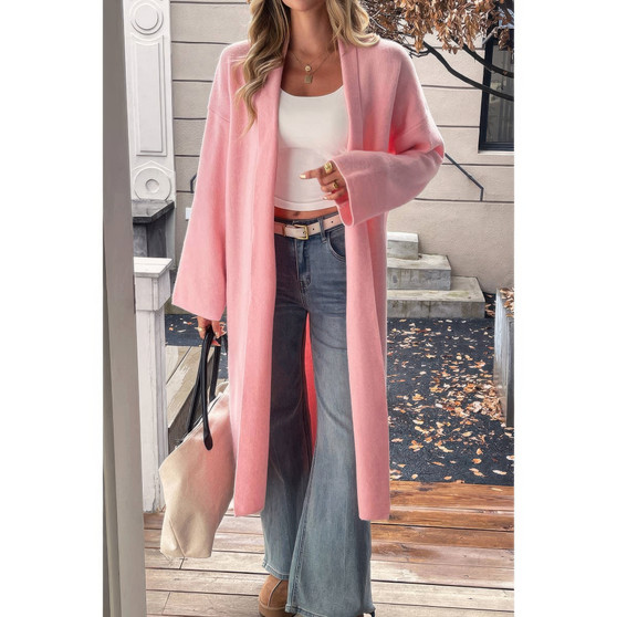 Solid Open Front Knit Long Body Cardigan