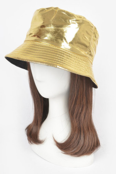 Metallic Faux Leather Bucket Hat 