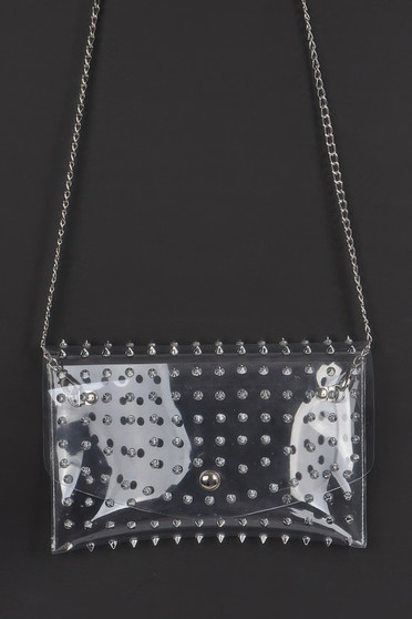 Multi Stoned Cross Body Chain Strap Visible Clutch 
