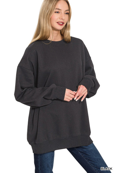 Zenana Oversized Round Neck Fleece Tunic Sweatshirt