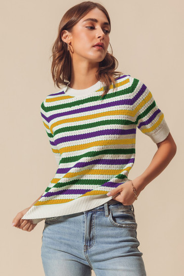 SO ME Mardi Gras Crew Neck Stripe Breathable Sweater