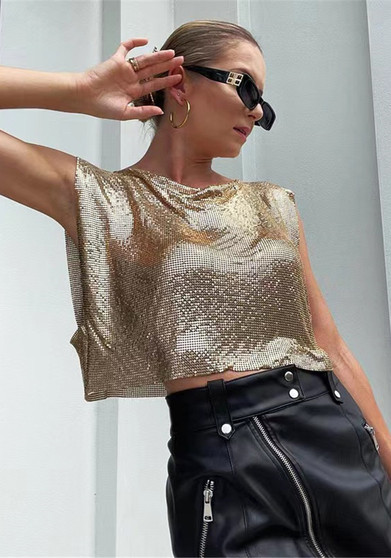 Women Sexy Metallic Sequin Tank Top