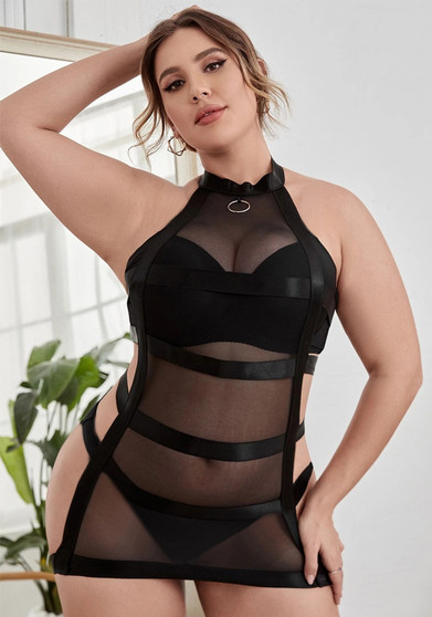 Plus Size Women See Through Bandage Sexy Lingerie