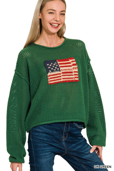 Zenana Zenana American Flag Crew Neck Sweater