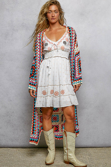 POL Open Front Crochet Cardigan with Weave Knit Patterns