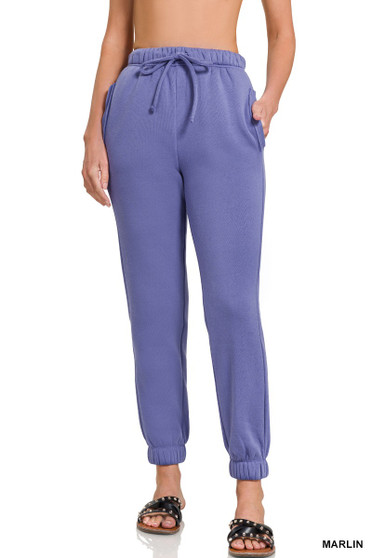 Zenana Fleece Drawstring Joggers With Pocket