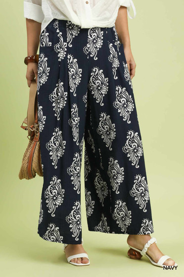 Umgee Abstract Print Wide Leg Pants