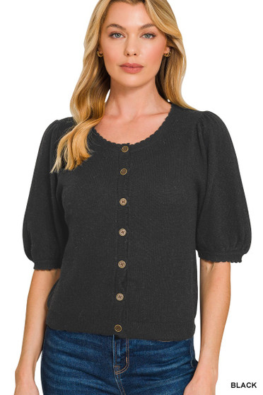 Zenana Puff Sleeve Wool Sweater Cardigan