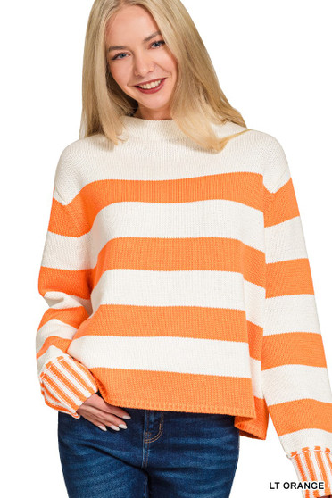 Zenana Ribbed Striped Mock Neck Sweater