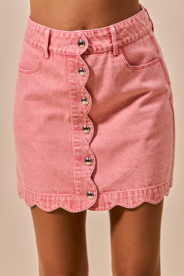 SO ME Vintage Wash Scallop Edge Denim Mini Skirt