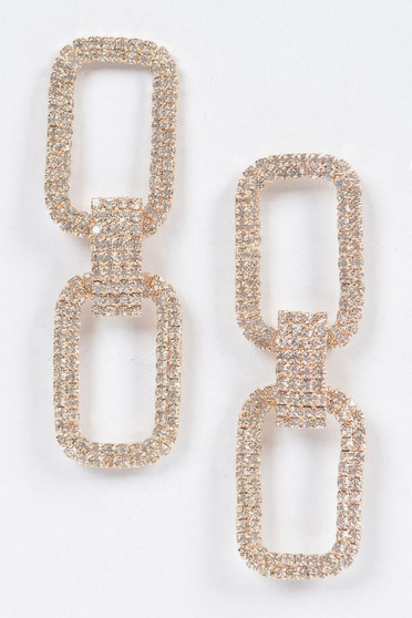 Two Rectangle Shape Rhinestone Earrings