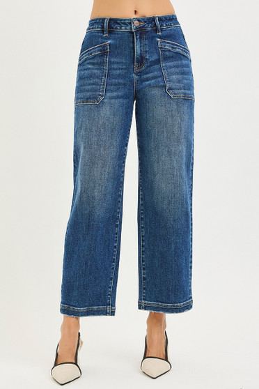 RISEN Slouchy Cropped Baggy Jeans with Front Patch Pocket