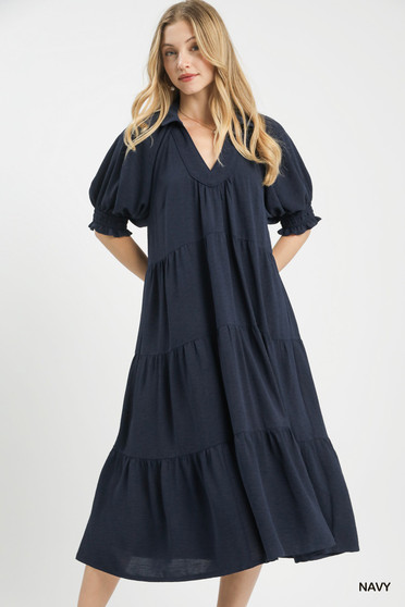 Umgee Solid Tiered Midi Dress