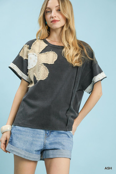 Umgee French Terry Top with Flower Patch