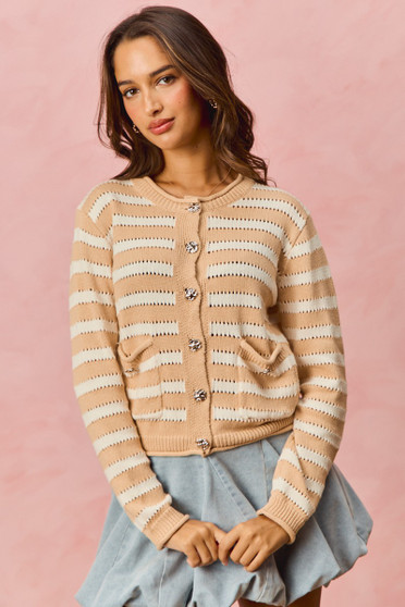 SO ME Stripe Long Sleeves Button Sweater Cardigan