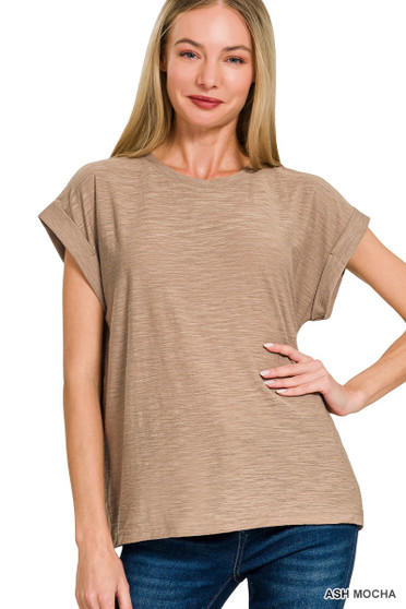 Zenana Slub Cuffed Sleeve Tee