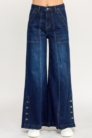 High Rise Wide Leg With Button Slit