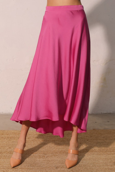 Washed Poly Silk Midi Swing Skirt​