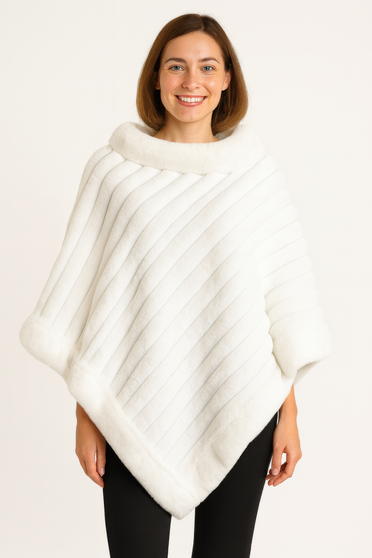 Elegant Faux Fur Winter White Poncho.