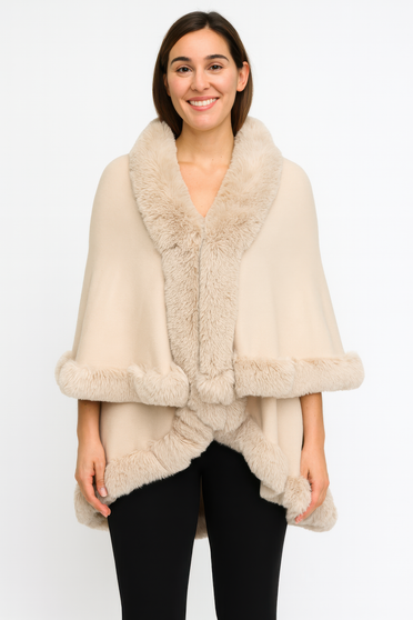 Crimson Elegance Faux Fur Trim Cape.