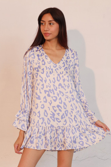 Simple Leopard Dress With Ruffle Cuff​